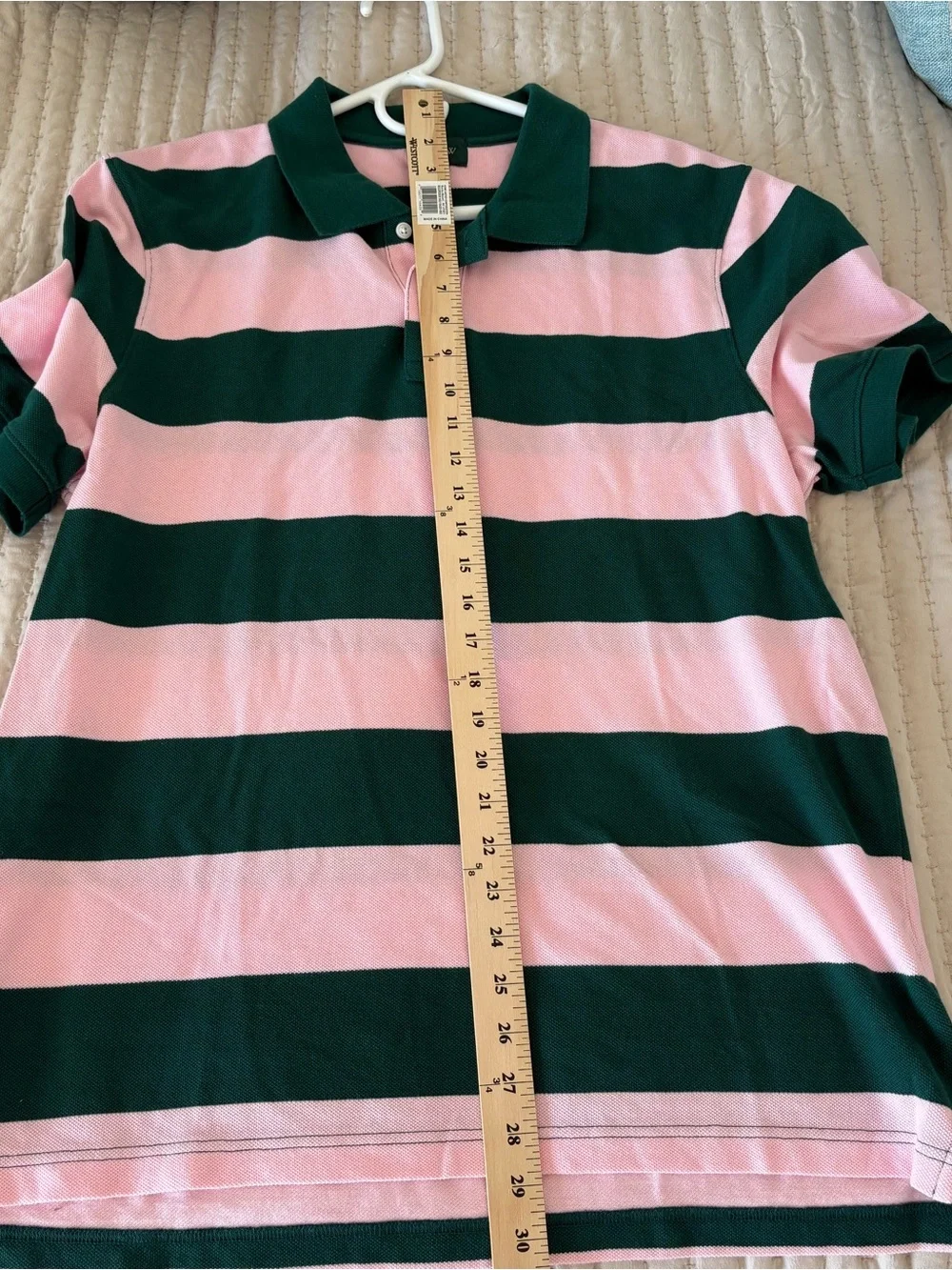J. Crew Men’s Pink and Dark Green Wide-Stripe Polo